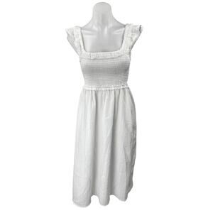 American Eagle White Sleeveless Smocked Floral Ruffle Fit & Flare Midi Dress XS